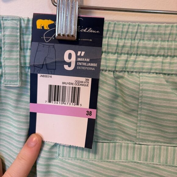 Jack Snicklaus Golf Shorts Men's Size 38 Ocean Blue Green Stripped 9" NWT - Picture 9 of 12